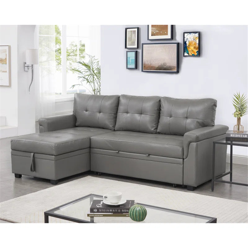 L-Shape Sectional Sofa: Sectional Sofa Sleeper with Storage Chaise(Gray Air Leather)
