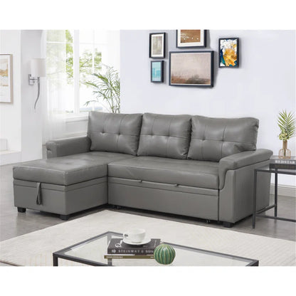 L-Shape Sectional Sofa: Sectional Sofa Sleeper with Storage Chaise(Gray Air Leather)