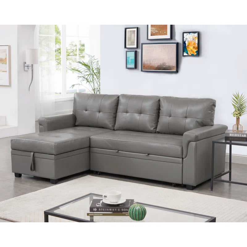 L-Shape Sectional Sofa: Sectional Sofa Sleeper with Storage Chaise(Gray Air Leather)