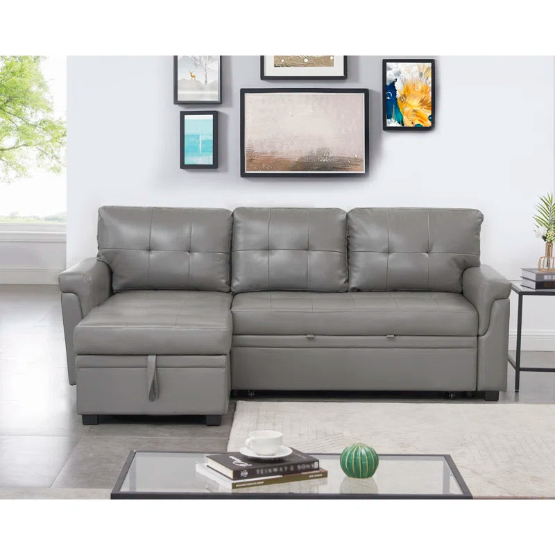 L-Shape Sectional Sofa: Sectional Sofa Sleeper with Storage Chaise(Gray Air Leather)