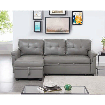 L-Shape Sectional Sofa: Sectional Sofa Sleeper with Storage Chaise(Gray Air Leather)