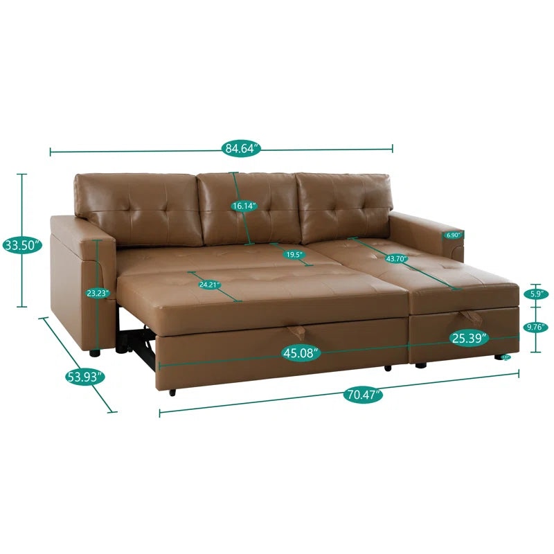 L-Shape Sectional Sofa: Sectional Sofa Sleeper with Storage Chaise(Mocha Air Leather)