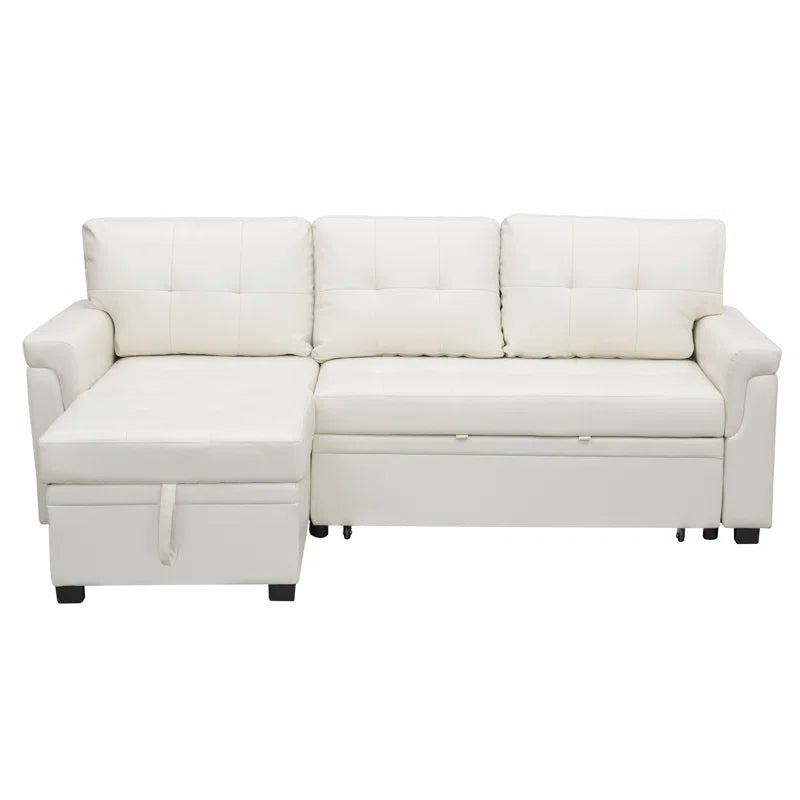 L-Shape Sectional Sofa: Sectional Sofa Sleeper with Storage Chaise(White Air Leather)