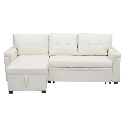 L-Shape Sectional Sofa: Sectional Sofa Sleeper with Storage Chaise(White Air Leather)