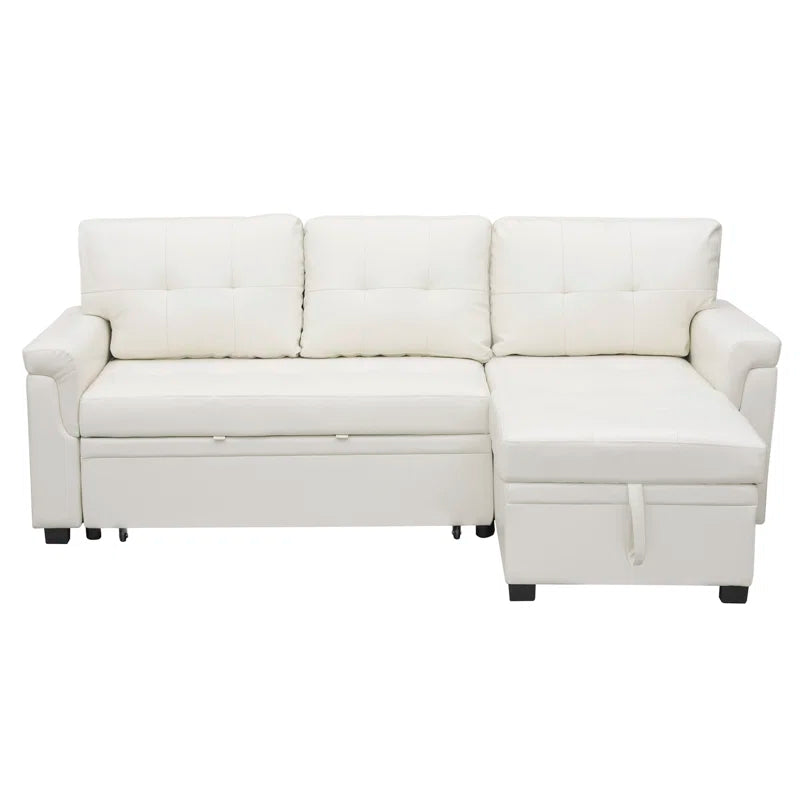 L-Shape Sectional Sofa: Sectional Sofa Sleeper with Storage Chaise(White Air Leather)