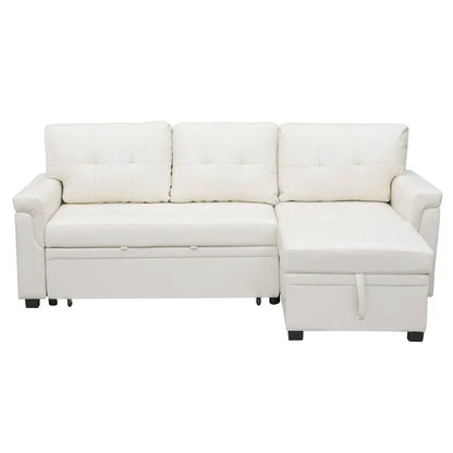 L-Shape Sectional Sofa: Sectional Sofa Sleeper with Storage Chaise(White Air Leather)