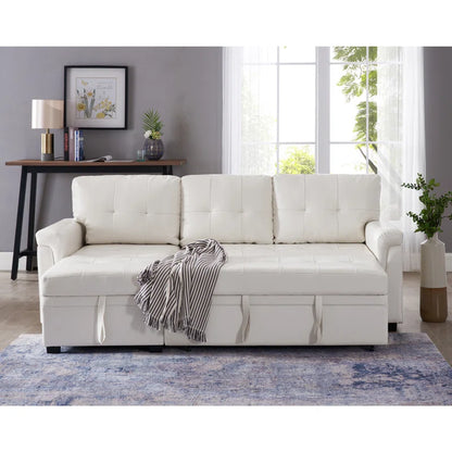 L-Shape Sectional Sofa: Sectional Sofa Sleeper with Storage Chaise(White Air Leather)