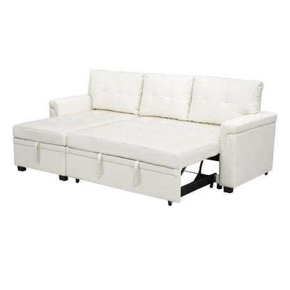 L-Shape Sectional Sofa: Sectional Sofa Sleeper with Storage Chaise(White Air Leather)