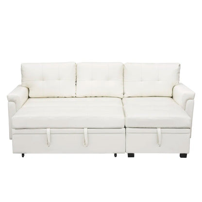 L-Shape Sectional Sofa: Sectional Sofa Sleeper with Storage Chaise(White Air Leather)