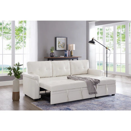L-Shape Sectional Sofa: Sectional Sofa Sleeper with Storage Chaise(White Air Leather)