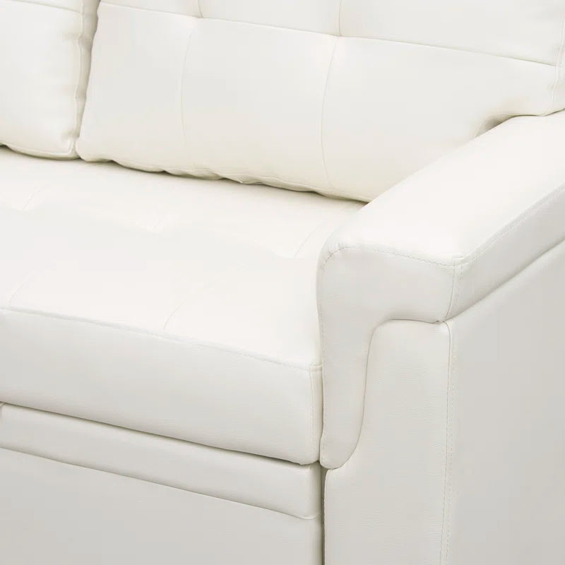 L-Shape Sectional Sofa: Sectional Sofa Sleeper with Storage Chaise(White Air Leather)