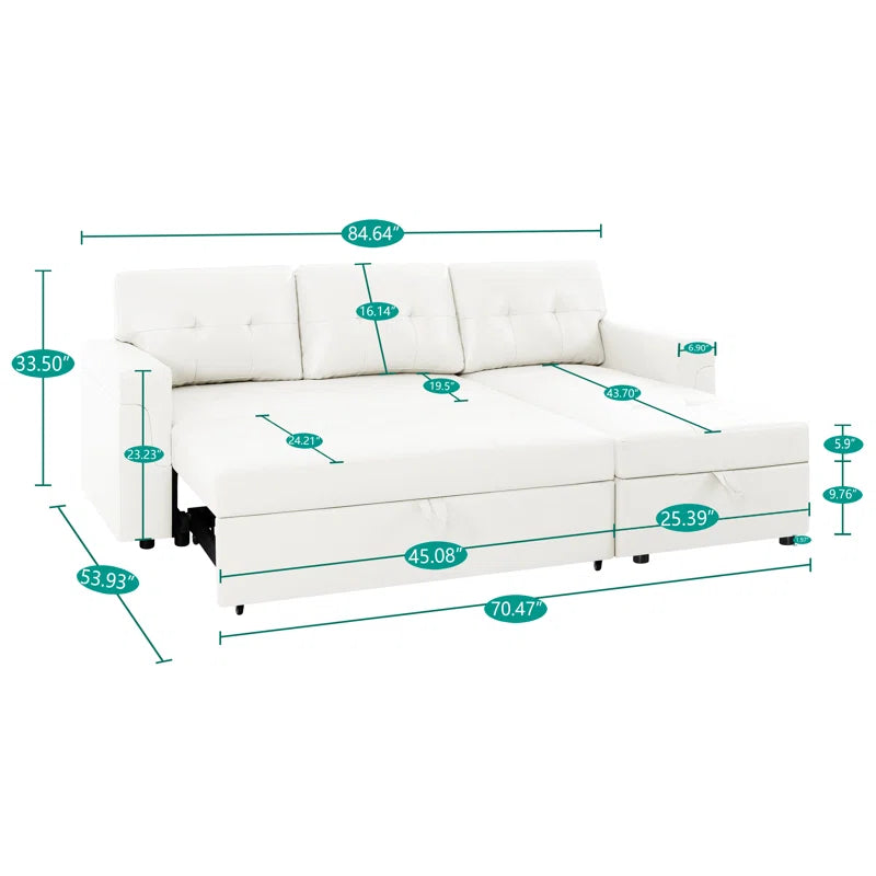 L-Shape Sectional Sofa: Sectional Sofa Sleeper with Storage Chaise(White Air Leather)