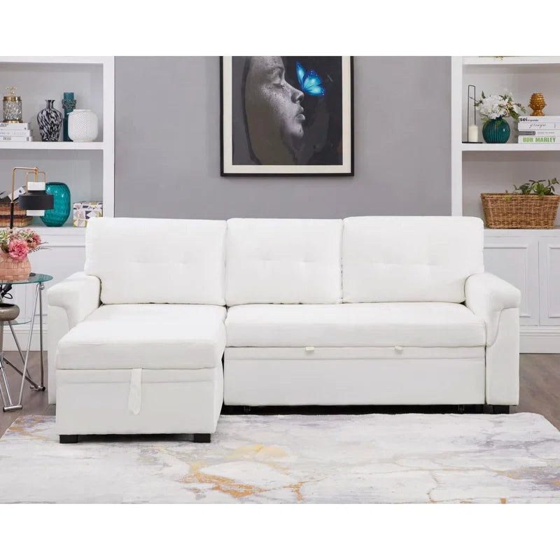 L-Shape Sectional Sofa: Sectional Sofa Sleeper with Storage Chaise(White Air Leather)