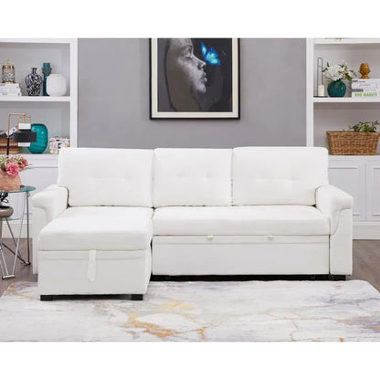 L-Shape Sectional Sofa: Sectional Sofa Sleeper with Storage Chaise(White Air Leather)