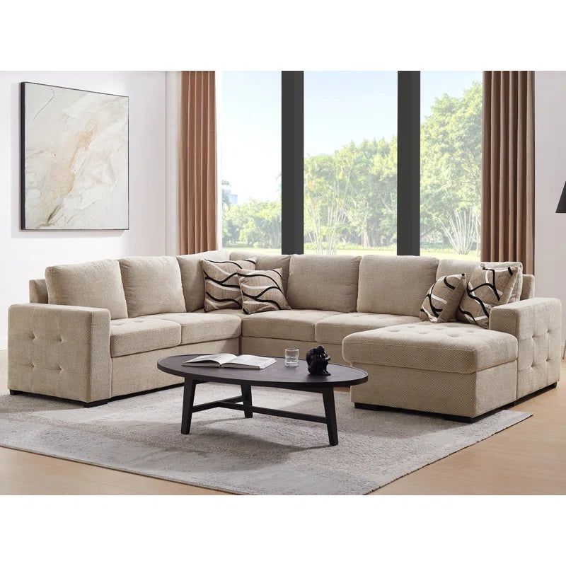 U Shape Sectional Sofa: 123" Oversized Sectional Sleeper Sofa With Storage Living Room(Beige)