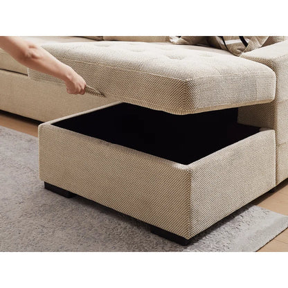 U Shape Sectional Sofa: 123" Oversized Sectional Sleeper Sofa With Storage Living Room(Beige)