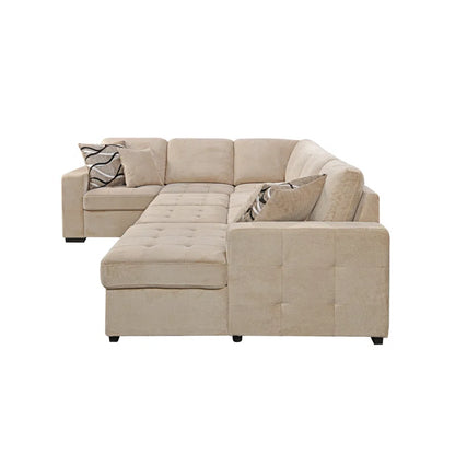 U Shape Sectional Sofa: 123" Oversized Sectional Sleeper Sofa With Storage Living Room(Beige)