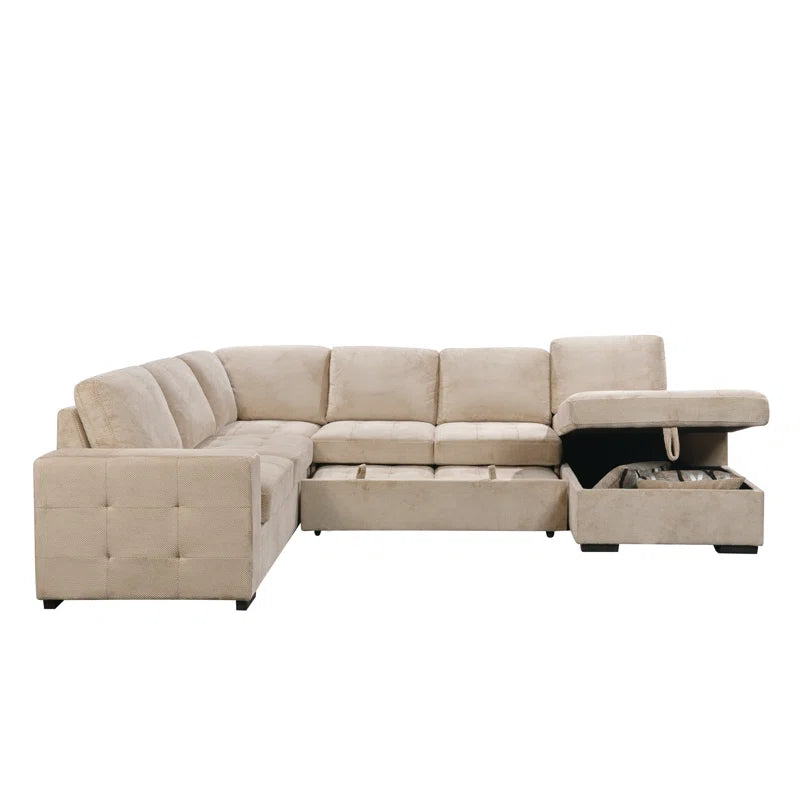 U Shape Sectional Sofa: 123" Oversized Sectional Sleeper Sofa With Storage Living Room(Beige)