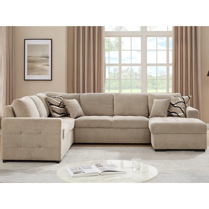 U Shape Sectional Sofa: 123" Oversized Sectional Sleeper Sofa With Storage Living Room(Beige)