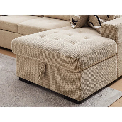 U Shape Sectional Sofa: 123" Oversized Sectional Sleeper Sofa With Storage Living Room(Beige)