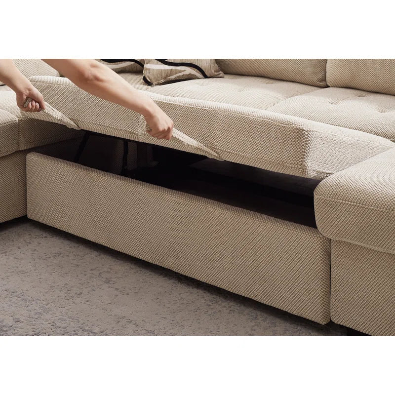 U Shape Sectional Sofa: 123" Oversized Sectional Sleeper Sofa With Storage Living Room(Beige)