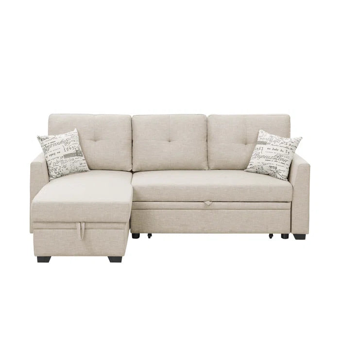 L- Shape Sectional Sofa: 85'' Square Arm Sofa Bed with Sleeper Sectional(Almond Linen Blend)