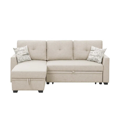 L- Shape Sectional Sofa: 85'' Square Arm Sofa Bed with Sleeper Sectional(Almond Linen Blend)