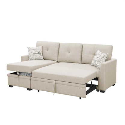 L- Shape Sectional Sofa: 85'' Square Arm Sofa Bed with Sleeper Sectional(Almond Linen Blend)