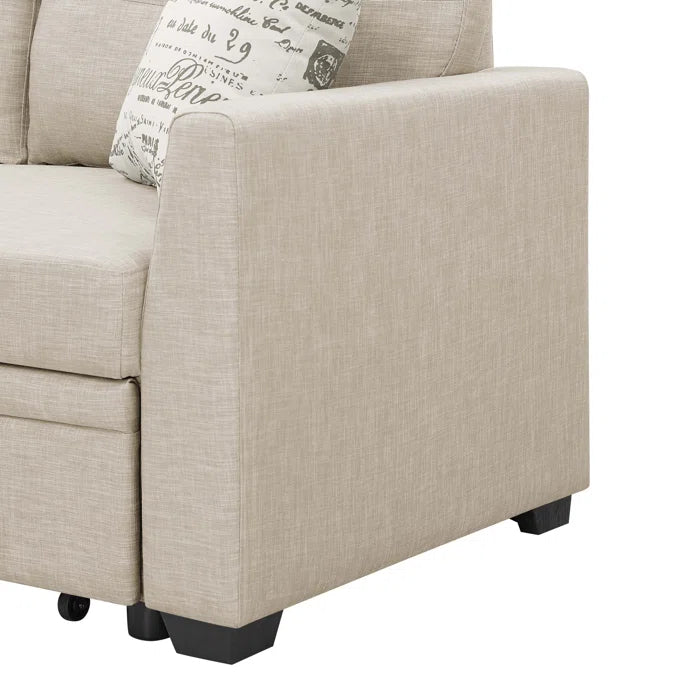 L- Shape Sectional Sofa: 85'' Square Arm Sofa Bed with Sleeper Sectional(Almond Linen Blend)