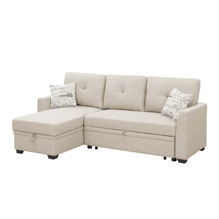 L- Shape Sectional Sofa: 85'' Square Arm Sofa Bed with Sleeper Sectional(Almond Linen Blend)
