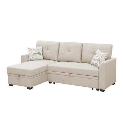 L- Shape Sectional Sofa: 85'' Square Arm Sofa Bed with Sleeper Sectional(Almond Linen Blend)