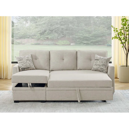L- Shape Sectional Sofa: 85'' Square Arm Sofa Bed with Sleeper Sectional(Almond Linen Blend)