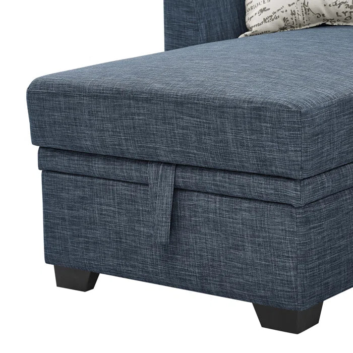 L- Shape Sectional Sofa: 85'' Square Arm Sofa Bed with Sleeper Sectional(Blue Linen Blend)