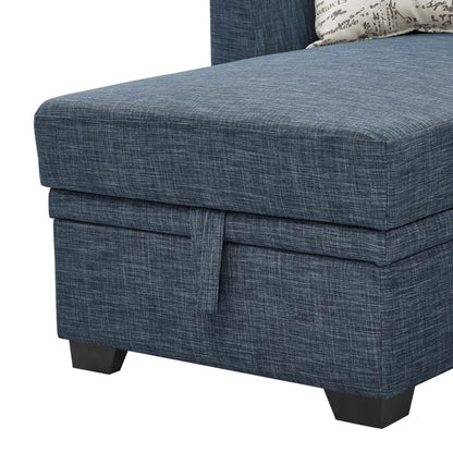 L- Shape Sectional Sofa: 85'' Square Arm Sofa Bed with Sleeper Sectional(Blue Linen Blend)