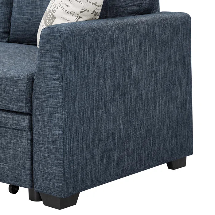 L- Shape Sectional Sofa: 85'' Square Arm Sofa Bed with Sleeper Sectional(Blue Linen Blend)