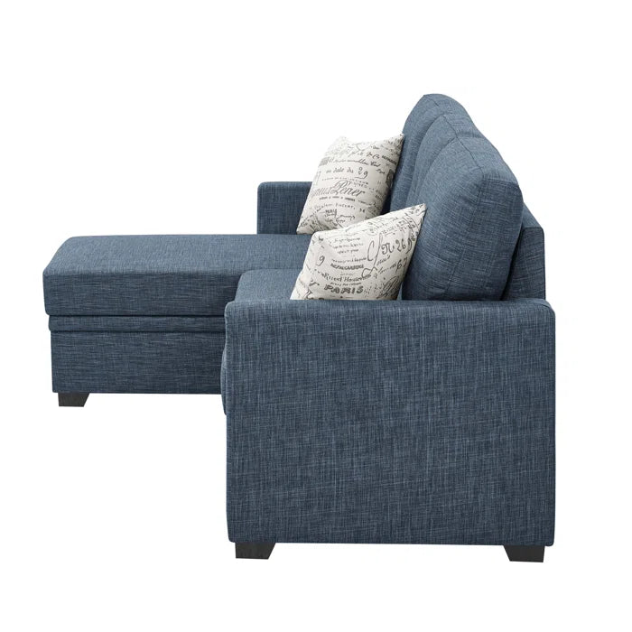 L- Shape Sectional Sofa: 85'' Square Arm Sofa Bed with Sleeper Sectional(Blue Linen Blend)