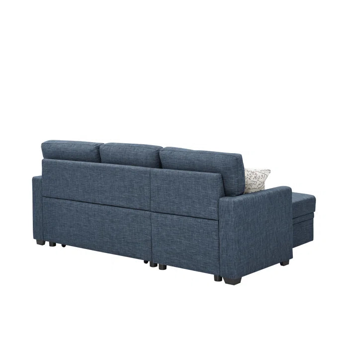 L- Shape Sectional Sofa: 85'' Square Arm Sofa Bed with Sleeper Sectional(Blue Linen Blend)