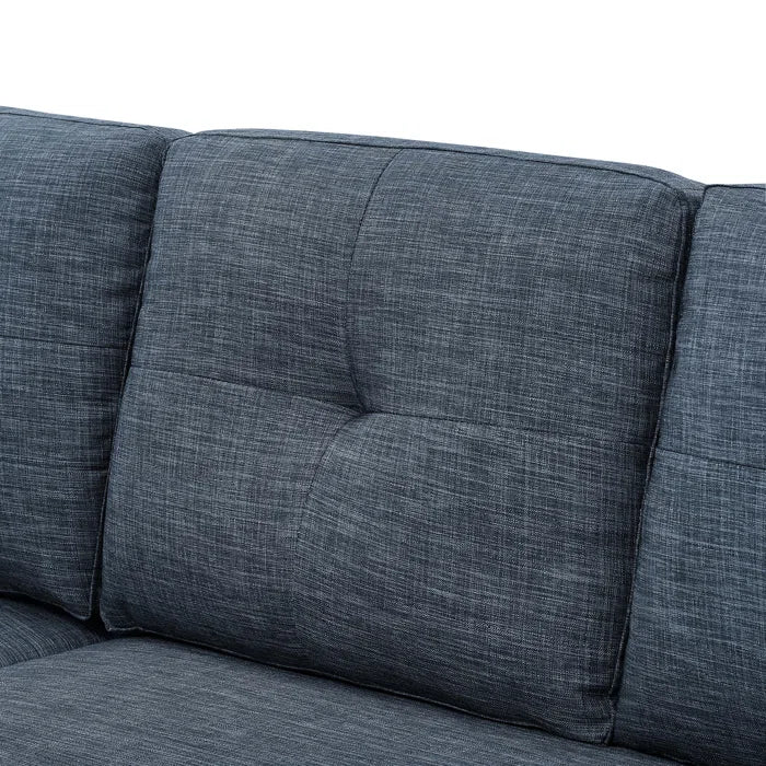 L- Shape Sectional Sofa: 85'' Square Arm Sofa Bed with Sleeper Sectional(Blue Linen Blend)