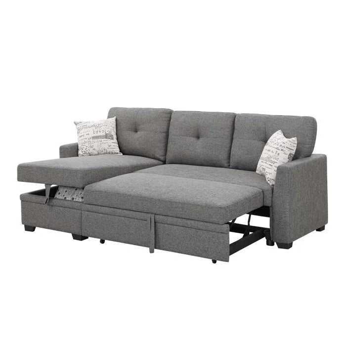 L- Shape Sectional Sofa: 85'' Square Arm Sofa Bed with Sleeper Sectional(Dark Gray Linen Blend)