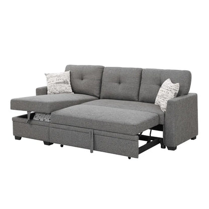 L- Shape Sectional Sofa: 85'' Square Arm Sofa Bed with Sleeper Sectional(Dark Gray Linen Blend)