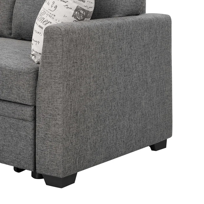 L- Shape Sectional Sofa: 85'' Square Arm Sofa Bed with Sleeper Sectional(Dark Gray Linen Blend)