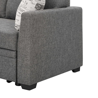 L- Shape Sectional Sofa: 85'' Square Arm Sofa Bed with Sleeper Sectional(Dark Gray Linen Blend)