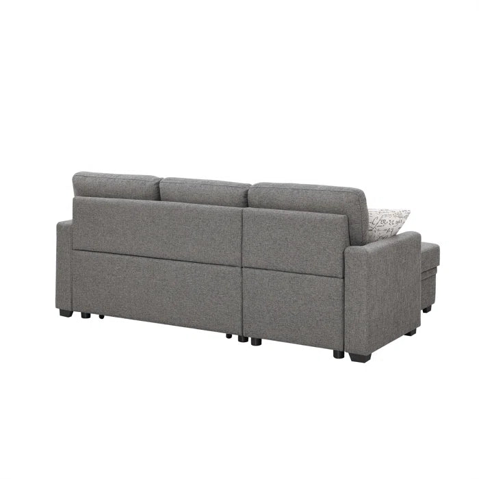L- Shape Sectional Sofa: 85'' Square Arm Sofa Bed with Sleeper Sectional(Dark Gray Linen Blend)