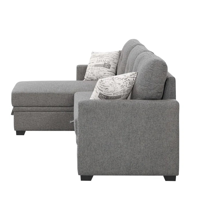 L- Shape Sectional Sofa: 85'' Square Arm Sofa Bed with Sleeper Sectional(Dark Gray Linen Blend)