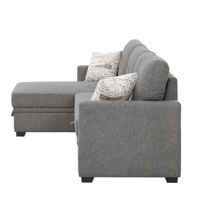 L- Shape Sectional Sofa: 85'' Square Arm Sofa Bed with Sleeper Sectional(Dark Gray Linen Blend)