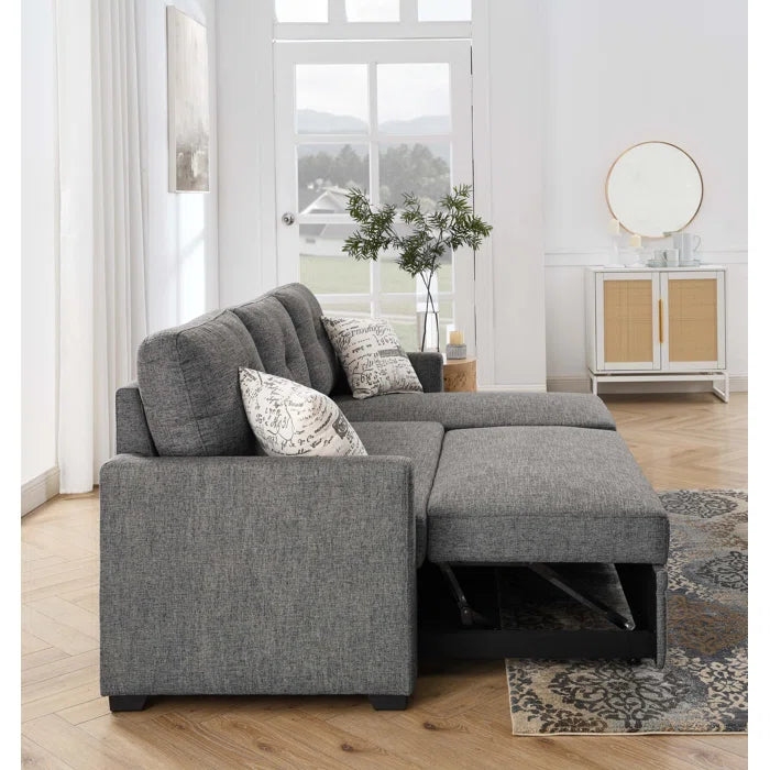 L- Shape Sectional Sofa: 85'' Square Arm Sofa Bed with Sleeper Sectional(Dark Gray Linen Blend)