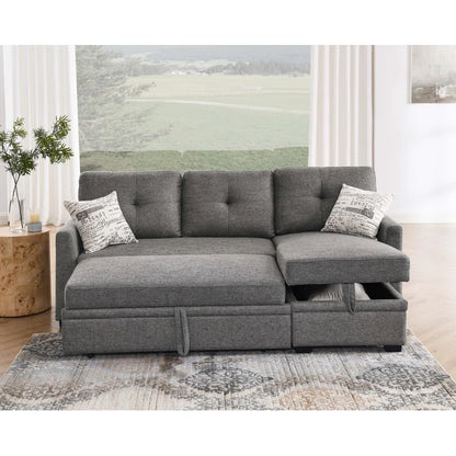 L- Shape Sectional Sofa: 85'' Square Arm Sofa Bed with Sleeper Sectional(Dark Gray Linen Blend)