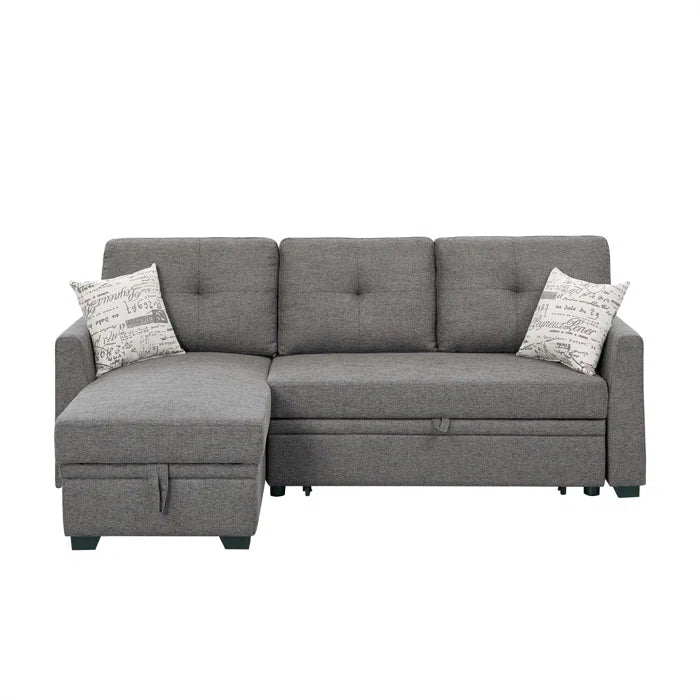L- Shape Sectional Sofa: 85'' Square Arm Sofa Bed with Sleeper Sectional(Dark Gray Linen Blend)