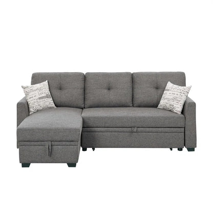 L- Shape Sectional Sofa: 85'' Square Arm Sofa Bed with Sleeper Sectional(Dark Gray Linen Blend)