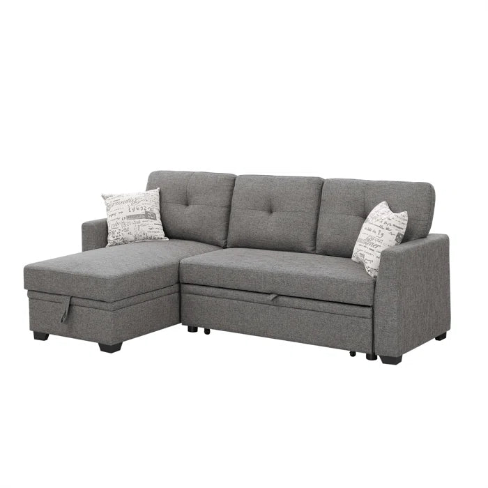 L- Shape Sectional Sofa: 85'' Square Arm Sofa Bed with Sleeper Sectional(Dark Gray Linen Blend)